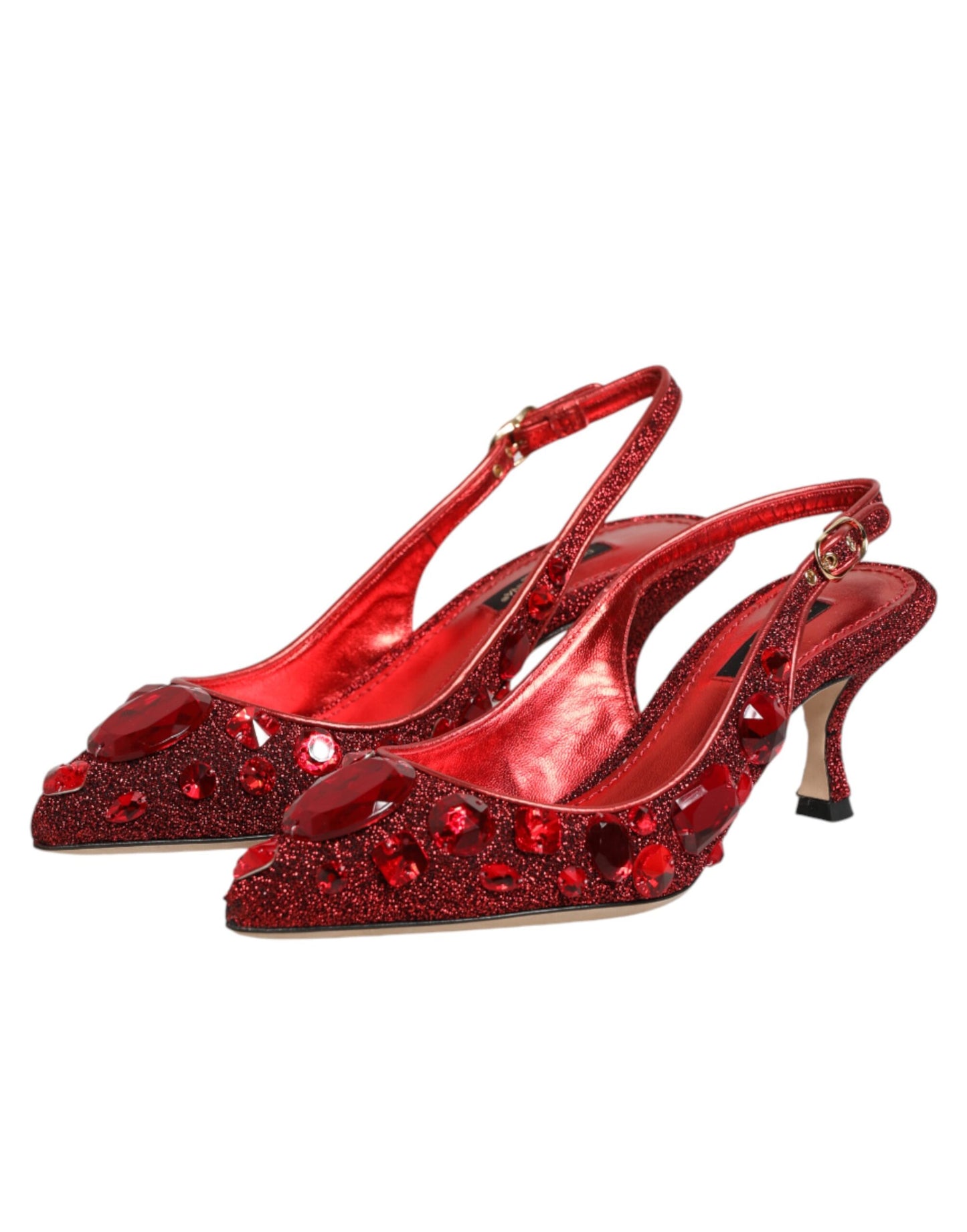 Red Crystal Embellished Slingbacks Shoes