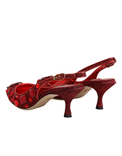 Red Crystal Embellished Slingbacks Shoes