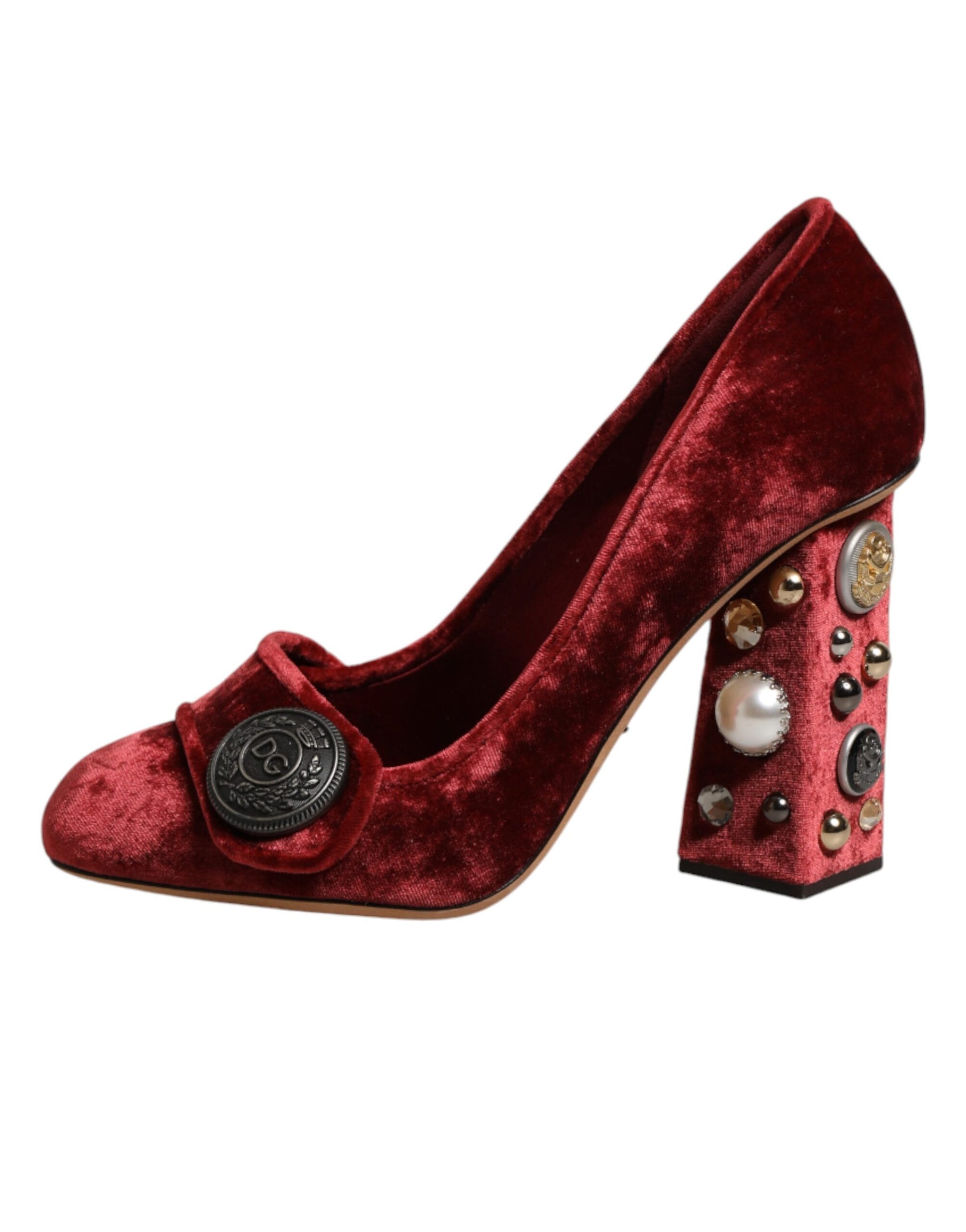 Red Velvet Embellished Heels Pumps  Shoes