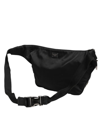 Black Logo Tape Print Waist Fanny Pack Men's Borse Bag