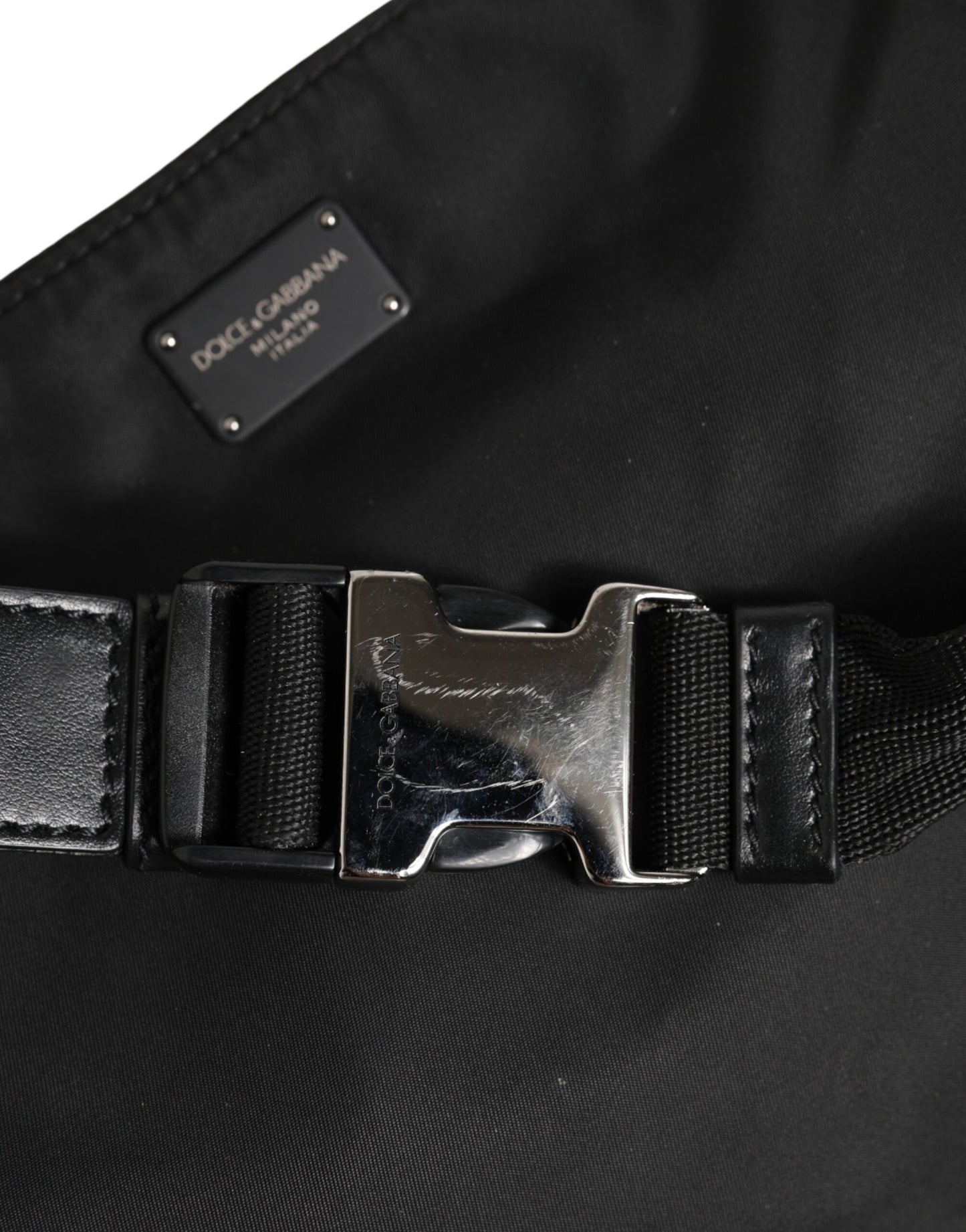 Black Logo Tape Print Waist Fanny Pack Men's Borse Bag