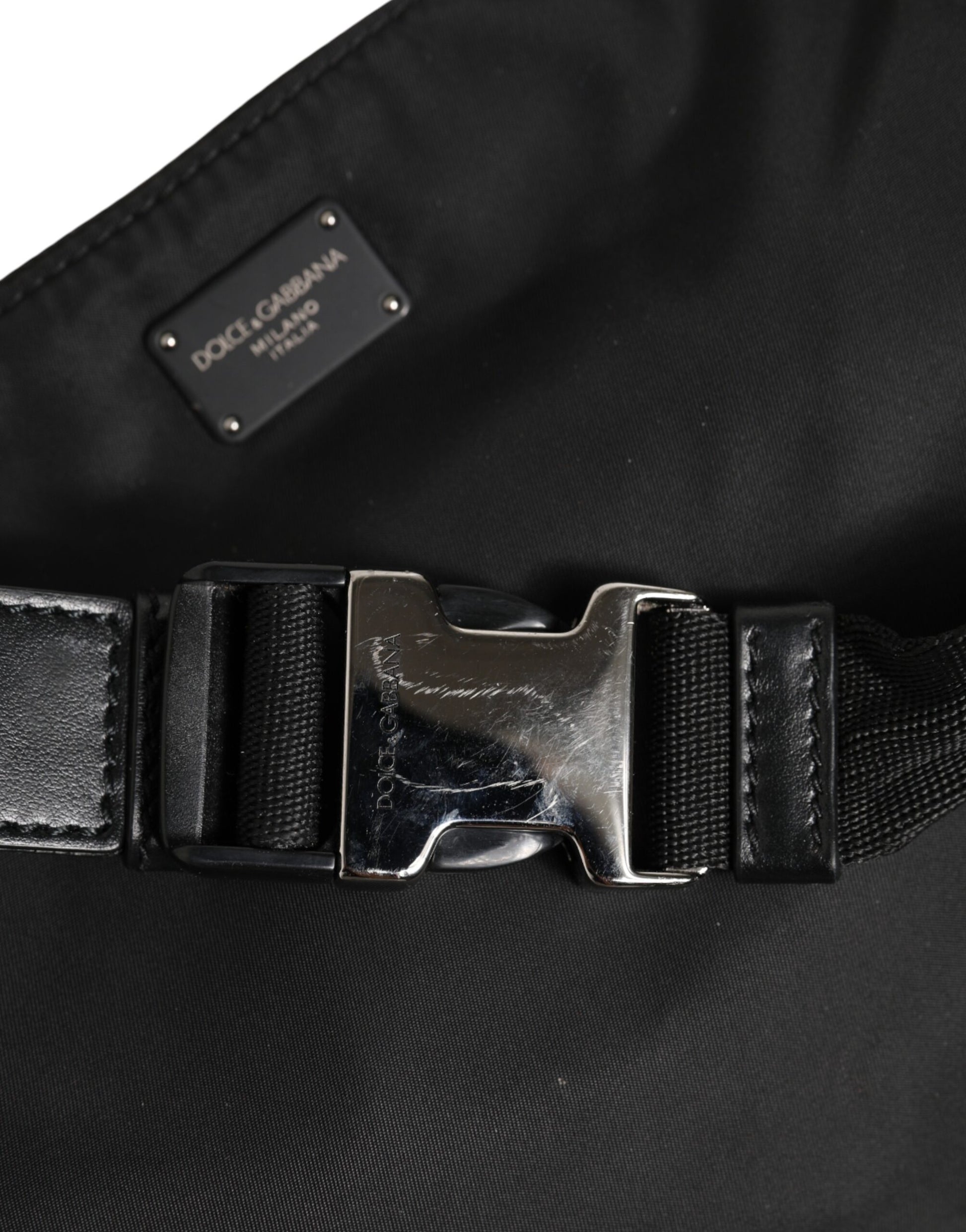 Black Logo Tape Print Waist Fanny Pack Men's Borse Bag