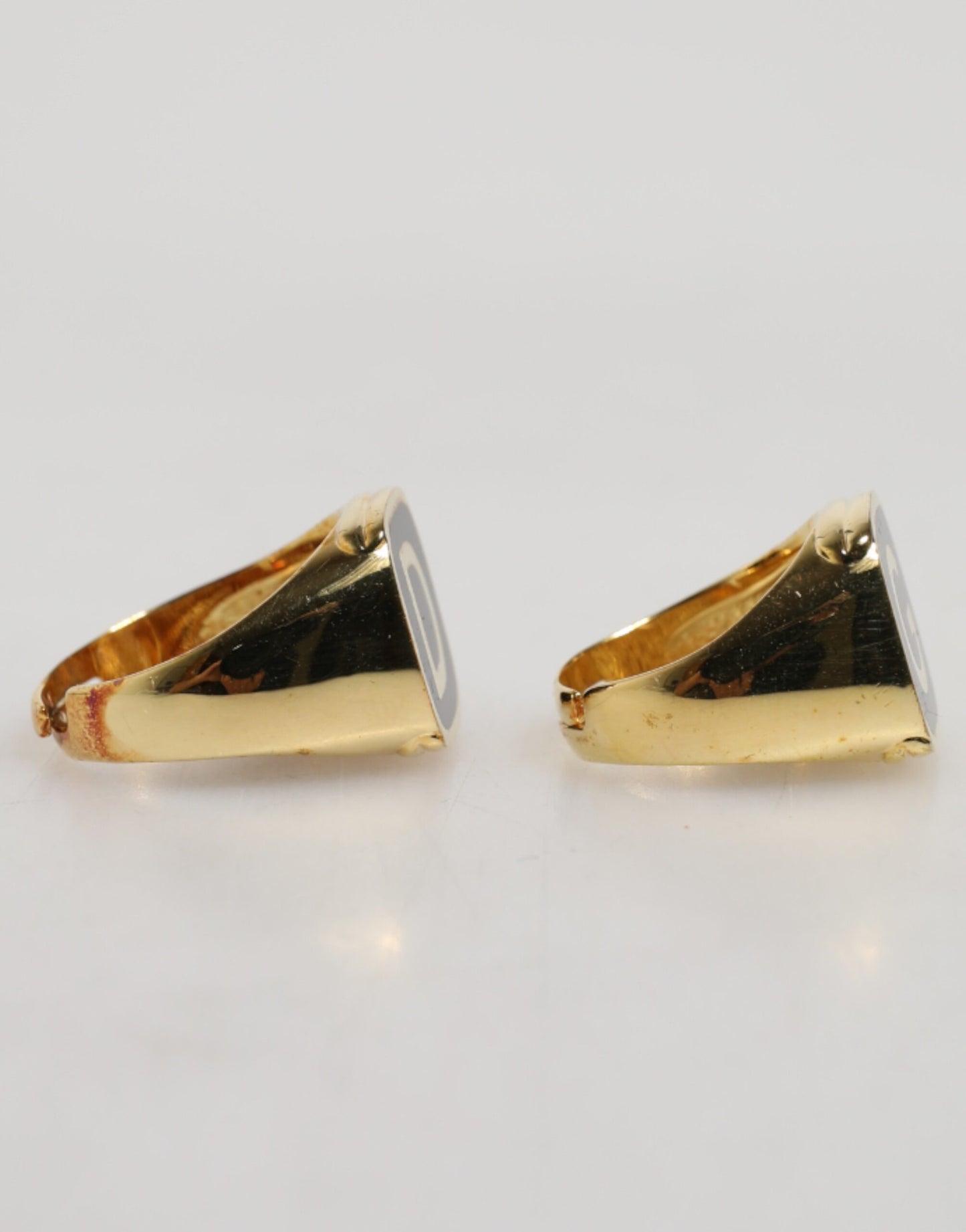 Gold-Tone Real Brass Black Enamel "DG" Adjustable Rings