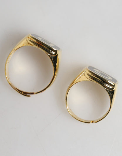 Gold-Tone Real Brass Black Enamel "DG" Adjustable Rings