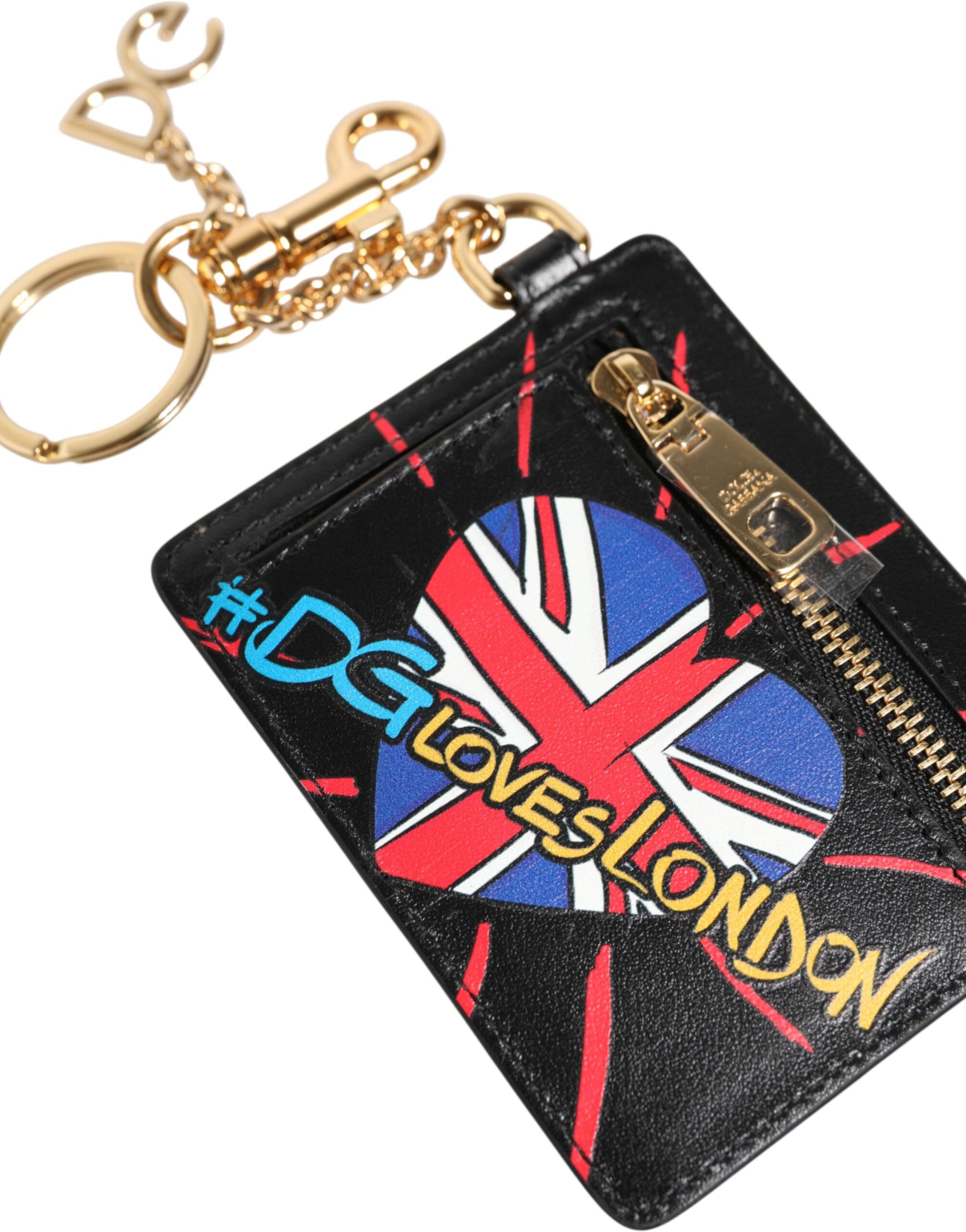 Black Leather #DGLovesLondon Cardholder Coin Case Keyring