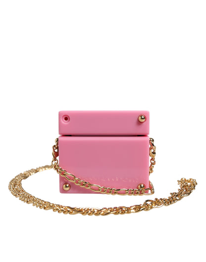 Pink DG Logo Plaque Cover Gold Chain Airpods Case