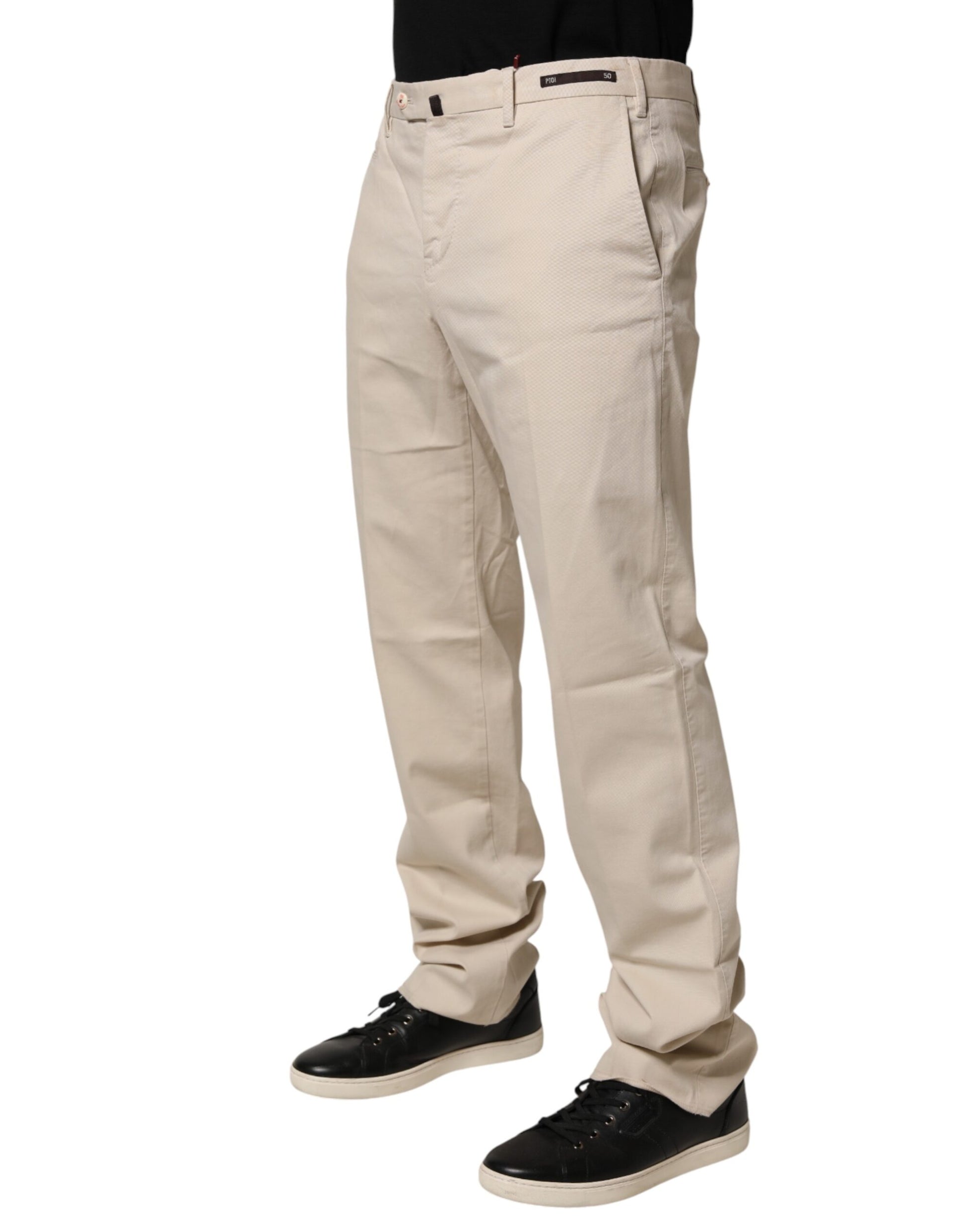 Beige Men Chino Mid Waist Straight Dress Trouser Pants