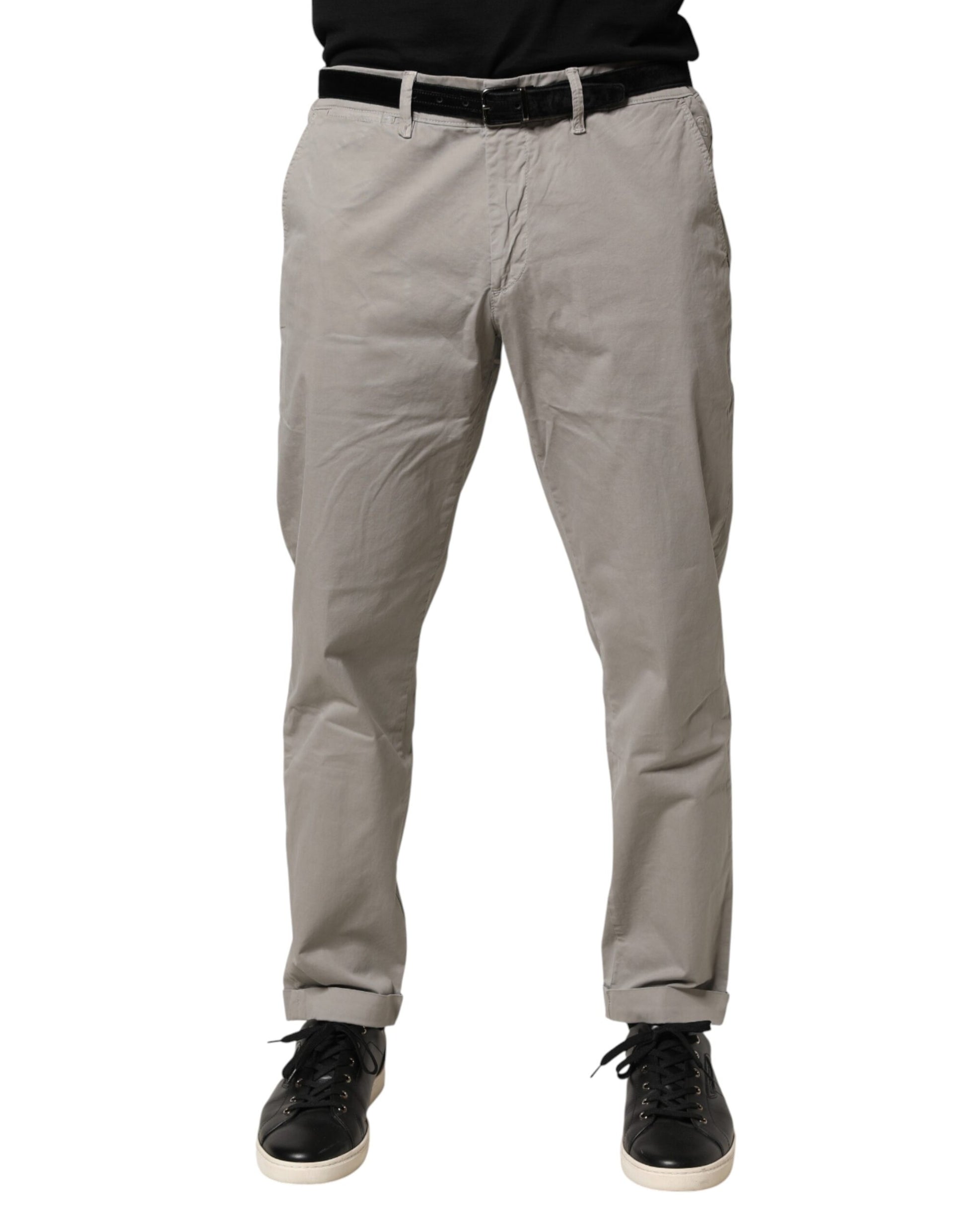 Gray Cotton Stretch Tapered Fit Men Chino Trouser Pants