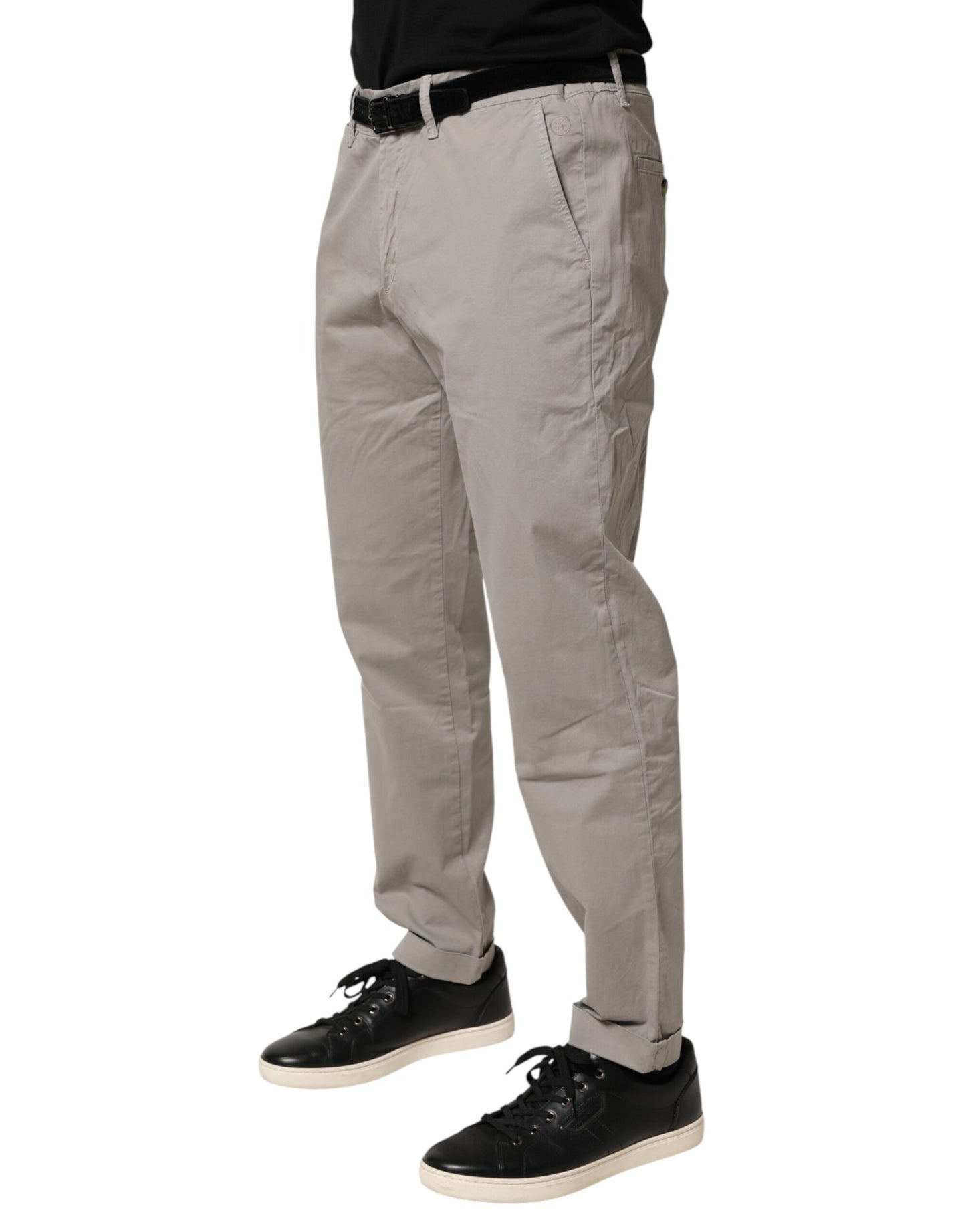 Gray Cotton Stretch Tapered Fit Men Chino Trouser Pants