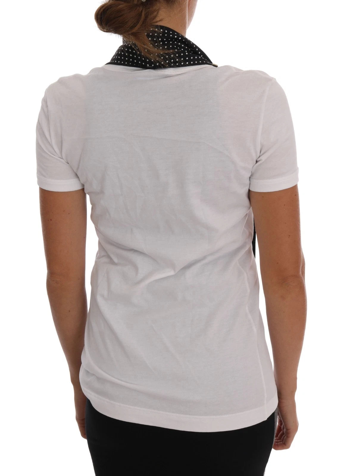 White Cotton Black Silk Scarf Top T-shirt