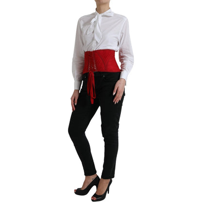 Red Silk Belt Waist Lace Up Strap Corset