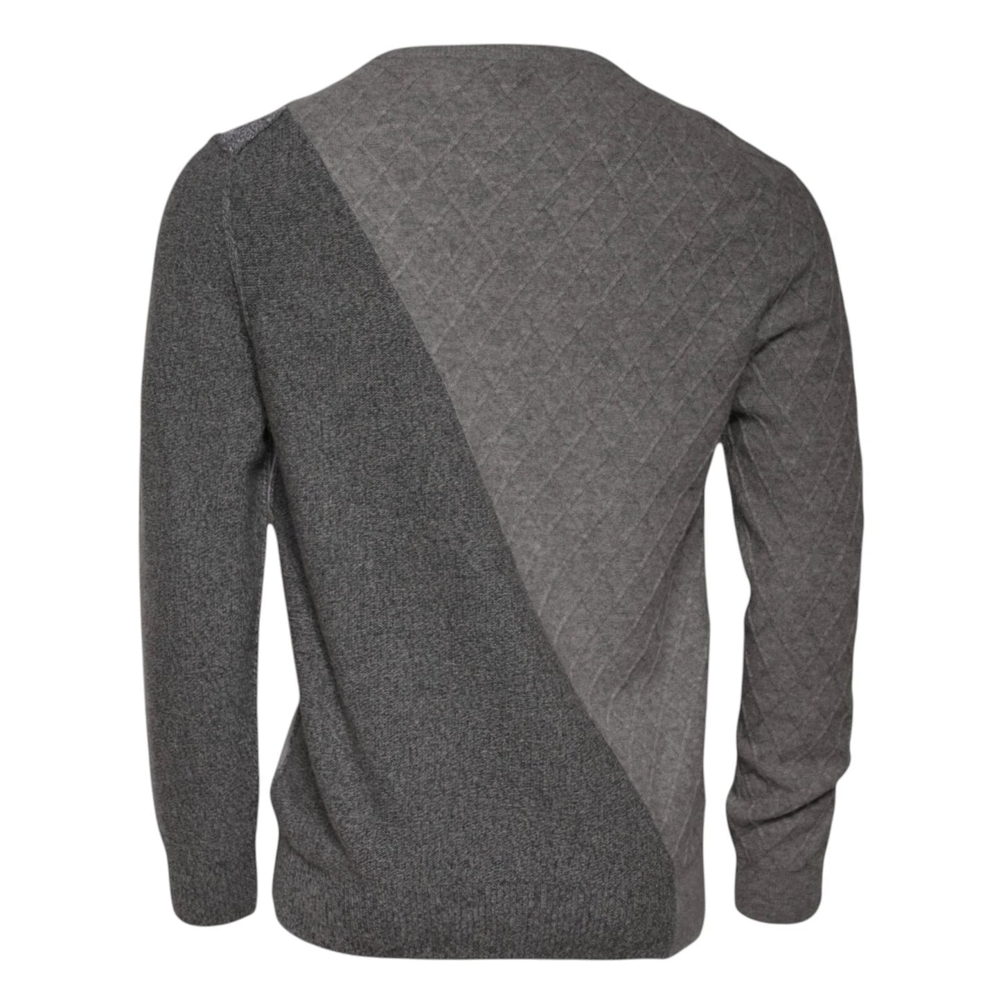 Gray Cashmere Argyle Intarsia Knit Crew Neck Men Sweater