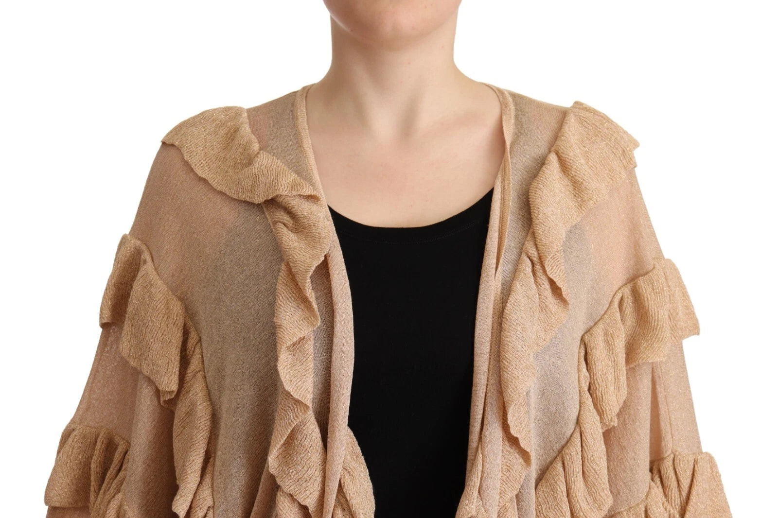 Gold Ruffles Long Sleeves Viscose Cardigan Top