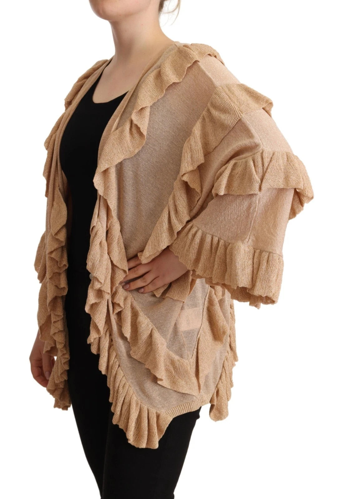 Gold Ruffles Long Sleeves Viscose Cardigan Top