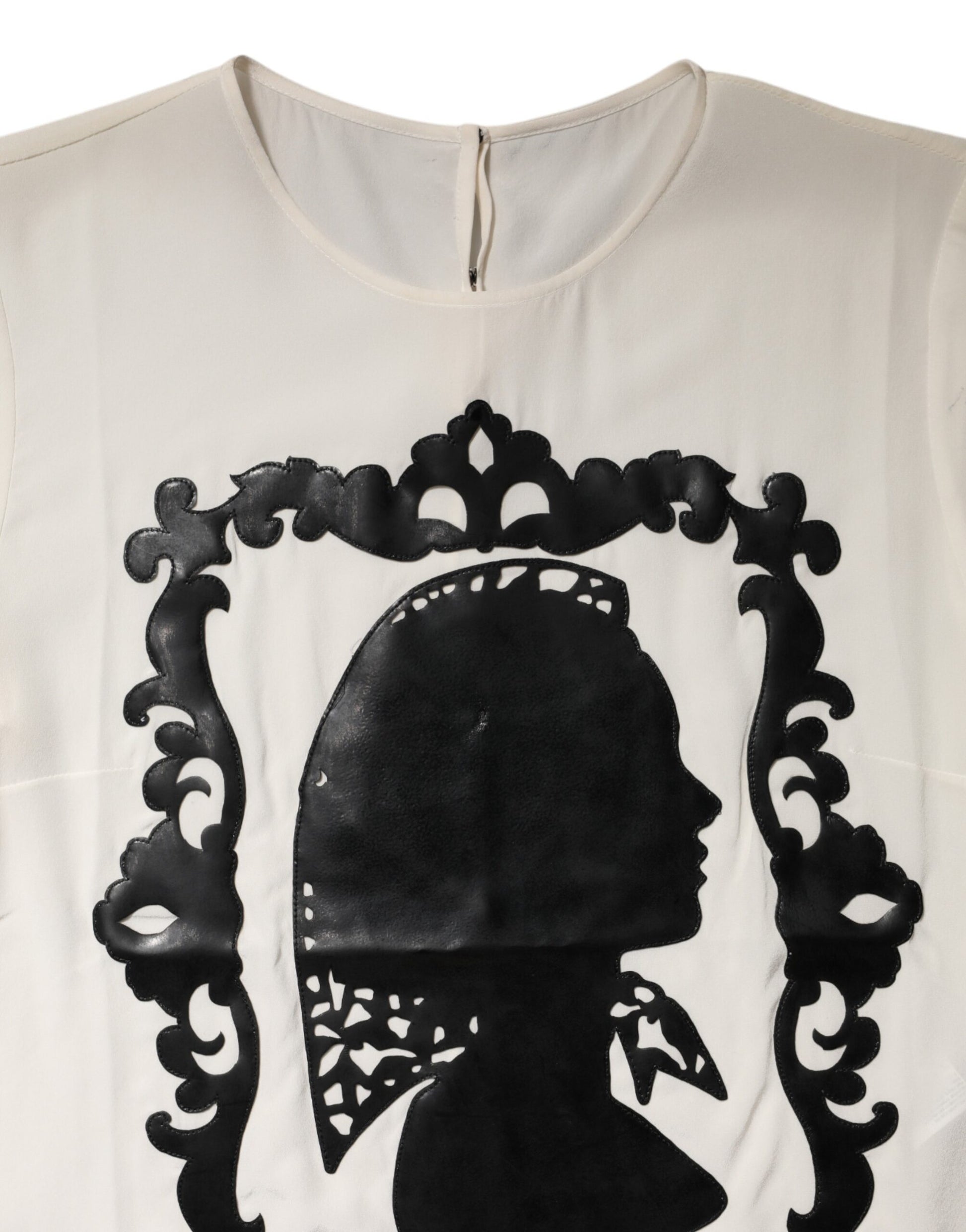 Cream Silk Silhouette Detail Short Sleeve Top