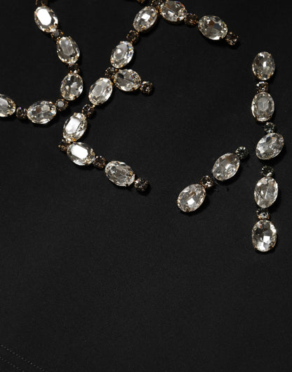 Black Jersey Lace Ruching Rhinestone Tank Top