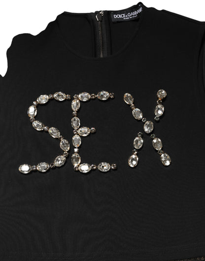 Black Jersey Lace Ruching Rhinestone Tank Top