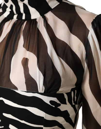 Zebra Print Chiffon Paneled Crop Blouse Top