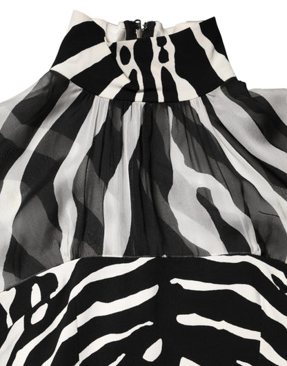 Zebra Print Chiffon Paneled Crop Blouse Top