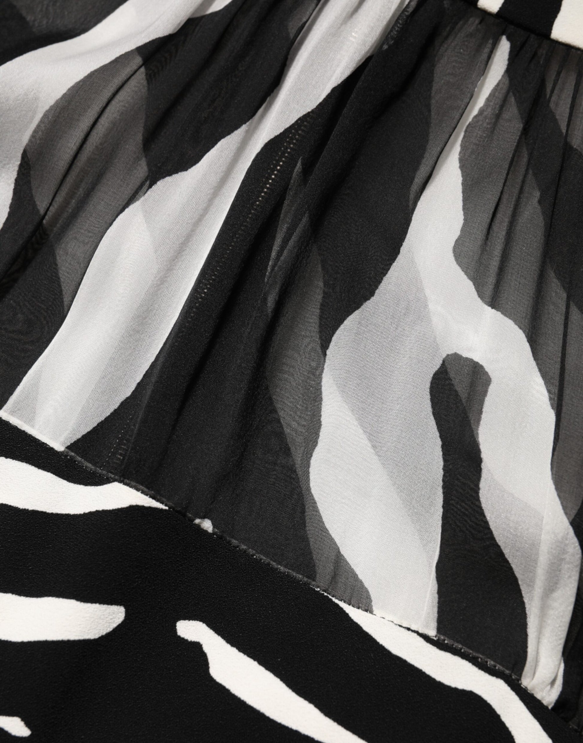 Zebra Print Chiffon Paneled Crop Blouse Top