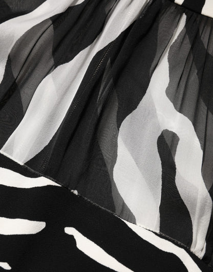 Zebra Print Chiffon Paneled Crop Blouse Top