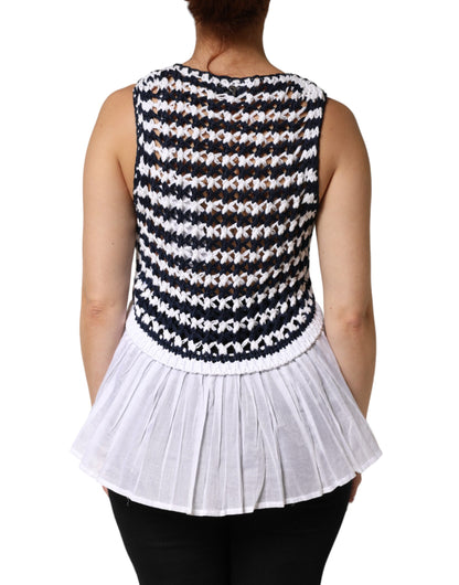 White Black Knitted Round Neck Sleeveless Tank Top