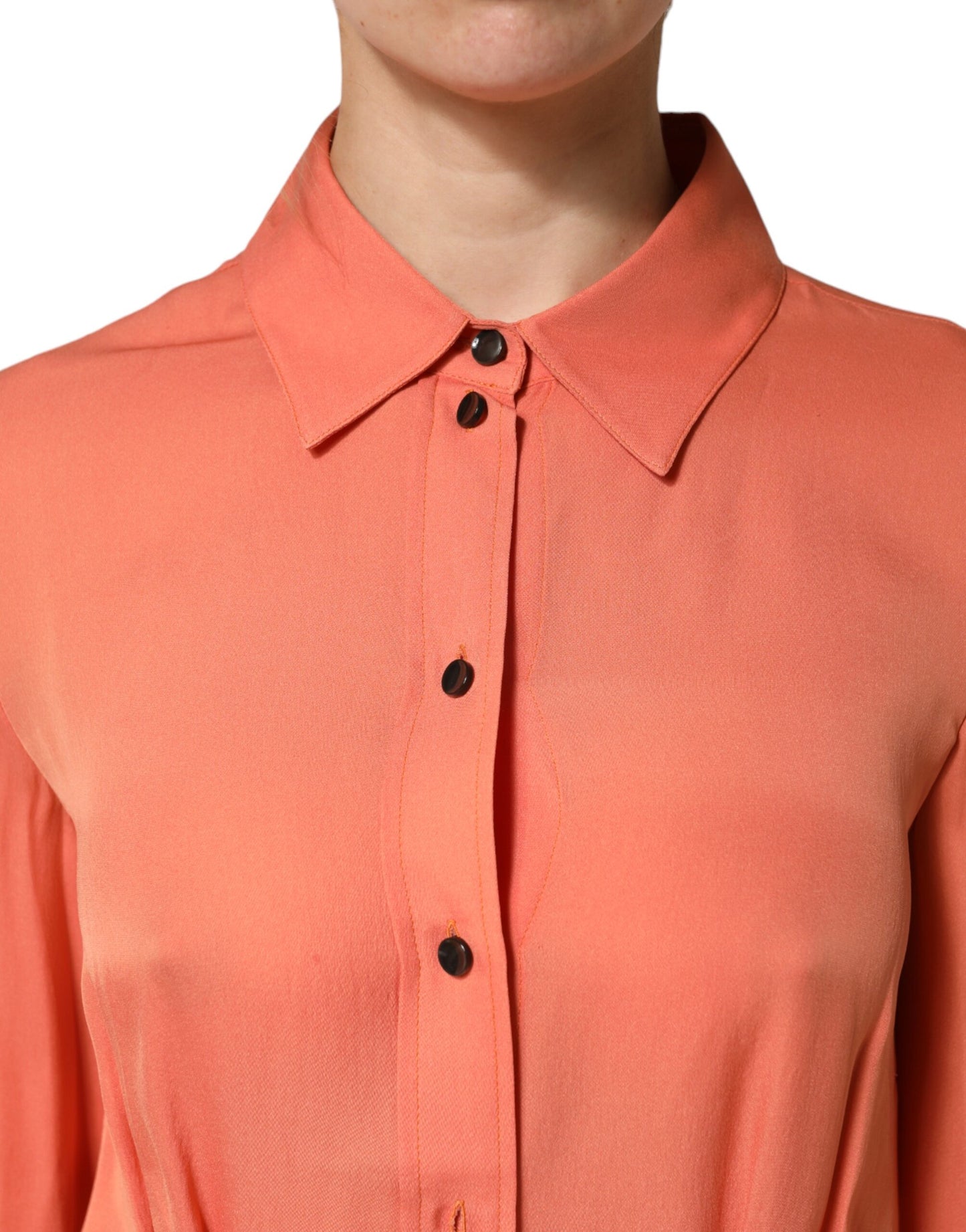 Orange Collared Button Down Long Sleeves  Top