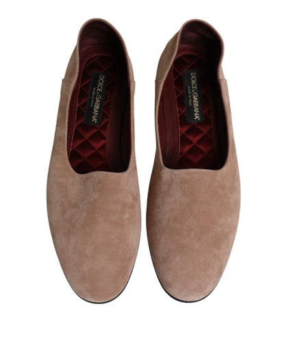 Beige Leather Suede Slip On Loafers Dress Shoes