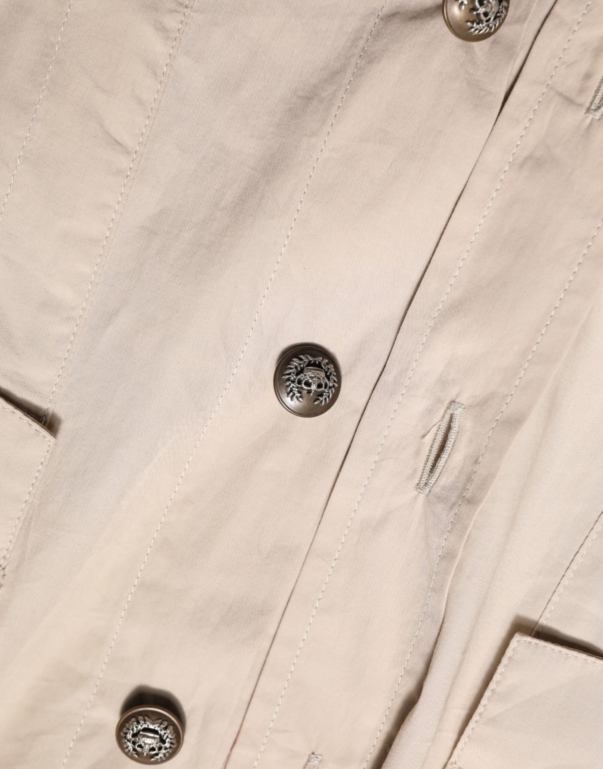 Beige Collared Long Sleeve Cotton Shirt Top