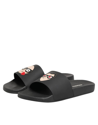 Black Leather Slides Sandals Beachwear Shoes