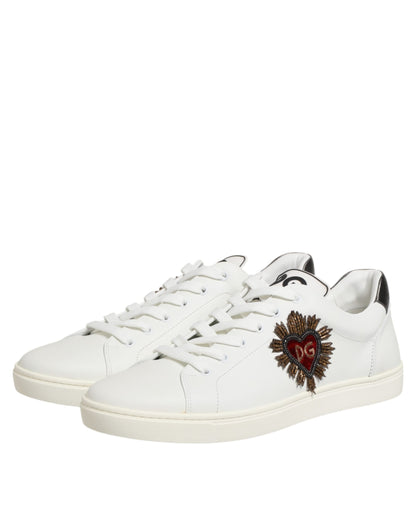 White Leather Heart Embellished Sneakers Shoes