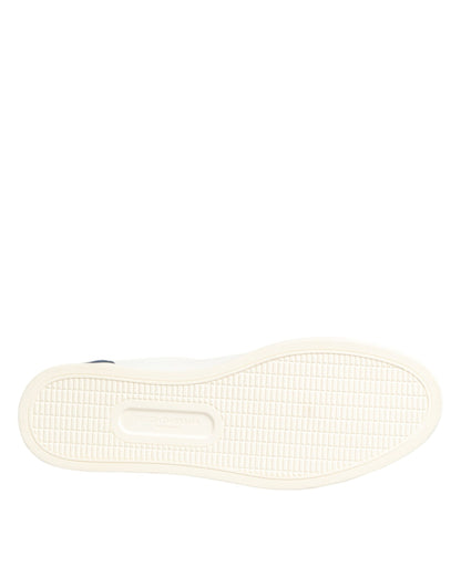 White Blue Leather Logo Patch Sneakers Shoes