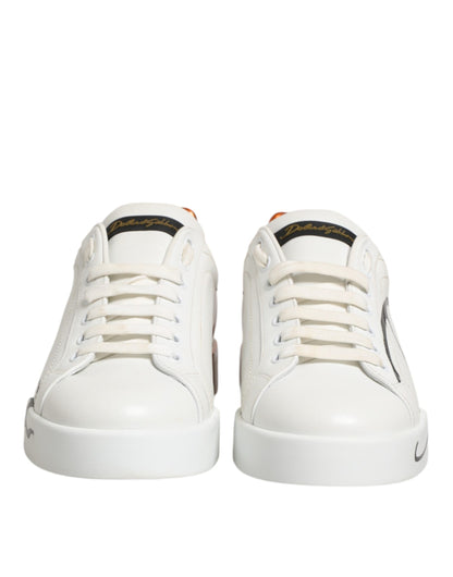 White Brown Leather Low Top Sneakers  Shoes