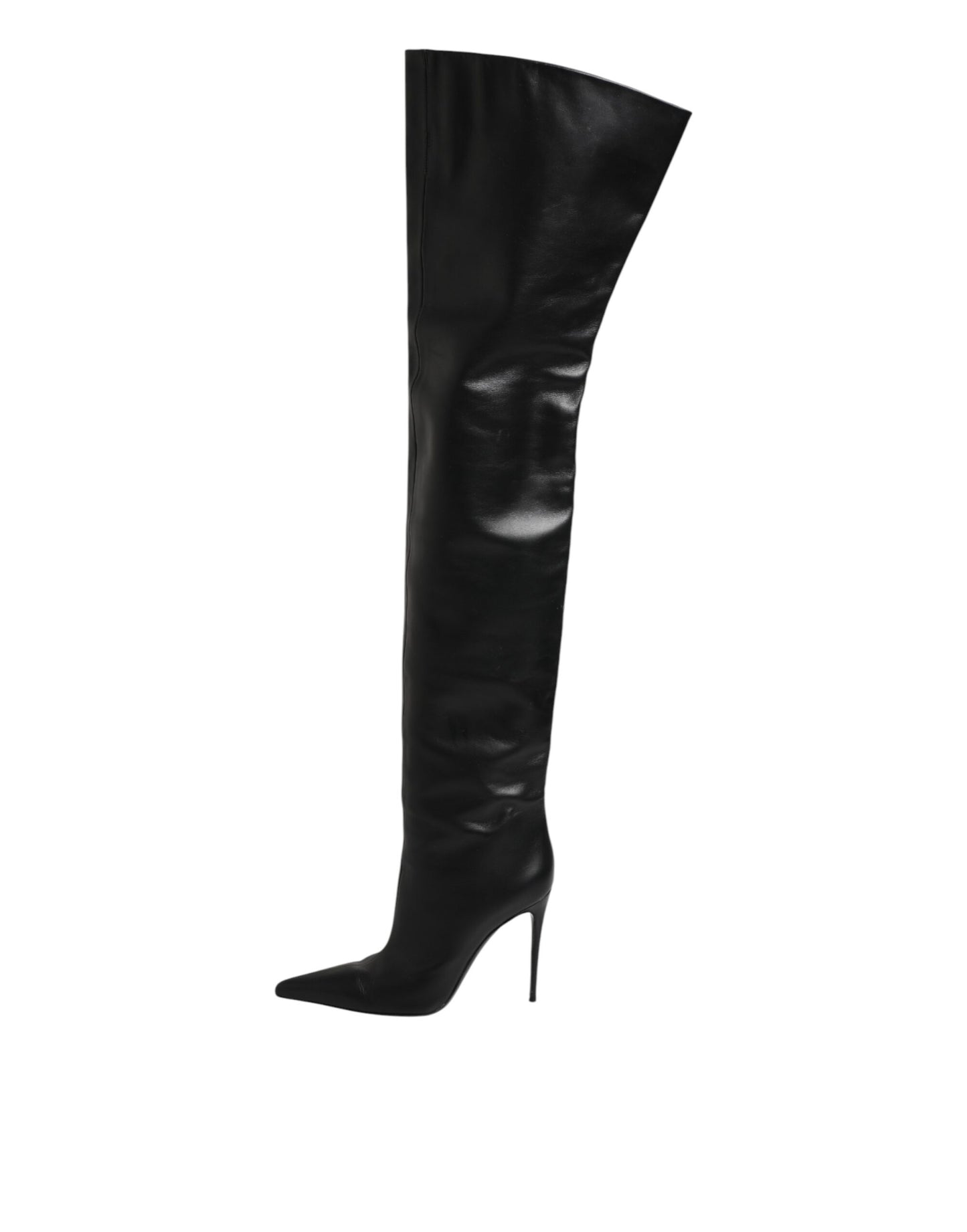 Black Leather Stiletto Knee High Boots Shoes
