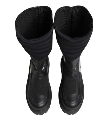 Black Leather Mid Calf Biker Boots Shoes