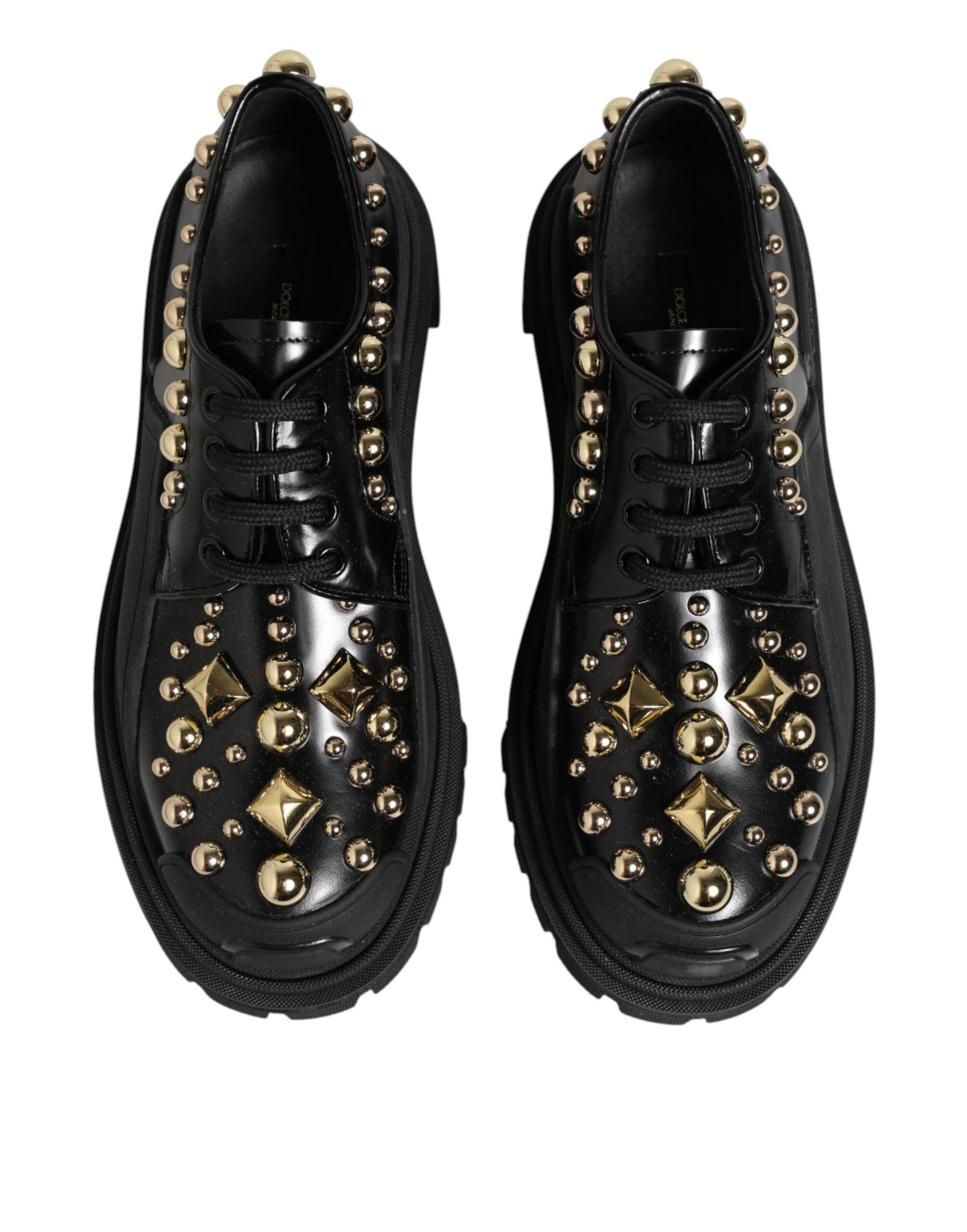 Black Leather Jeweled Crystals Derby Shoes