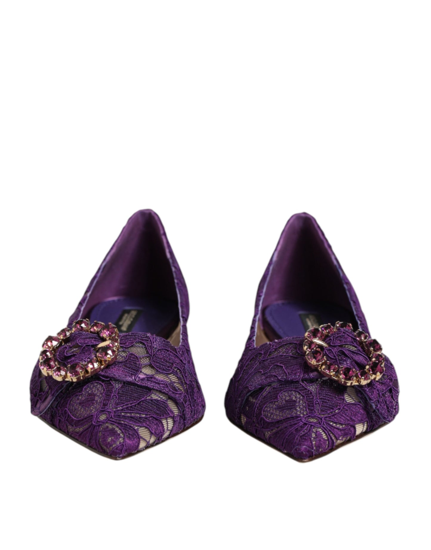 Purple Taormina Lace Crystals Flats Shoes