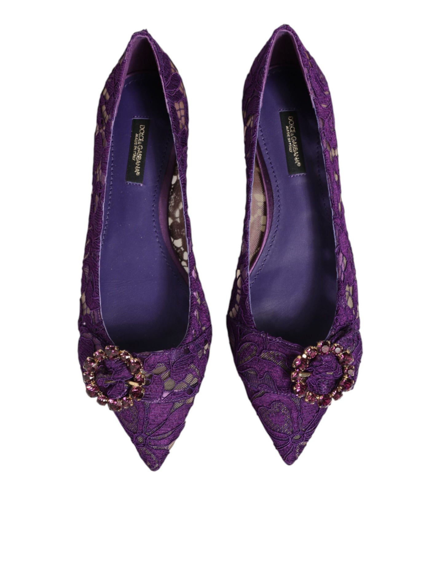 Purple Taormina Lace Crystals Flats Shoes