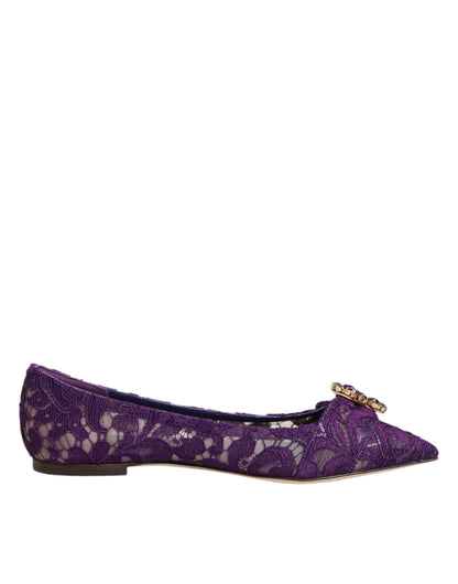 Purple Taormina Lace Crystals Flats Shoes