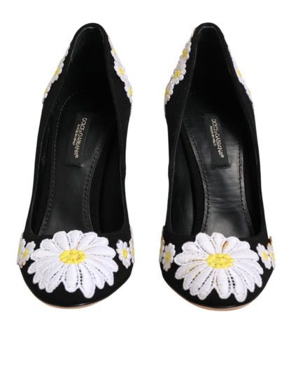 Black Wool Suede Daisy Heels Pump Shoes