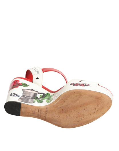 White Floral Ankle Strap Wedge Sandals Shoes