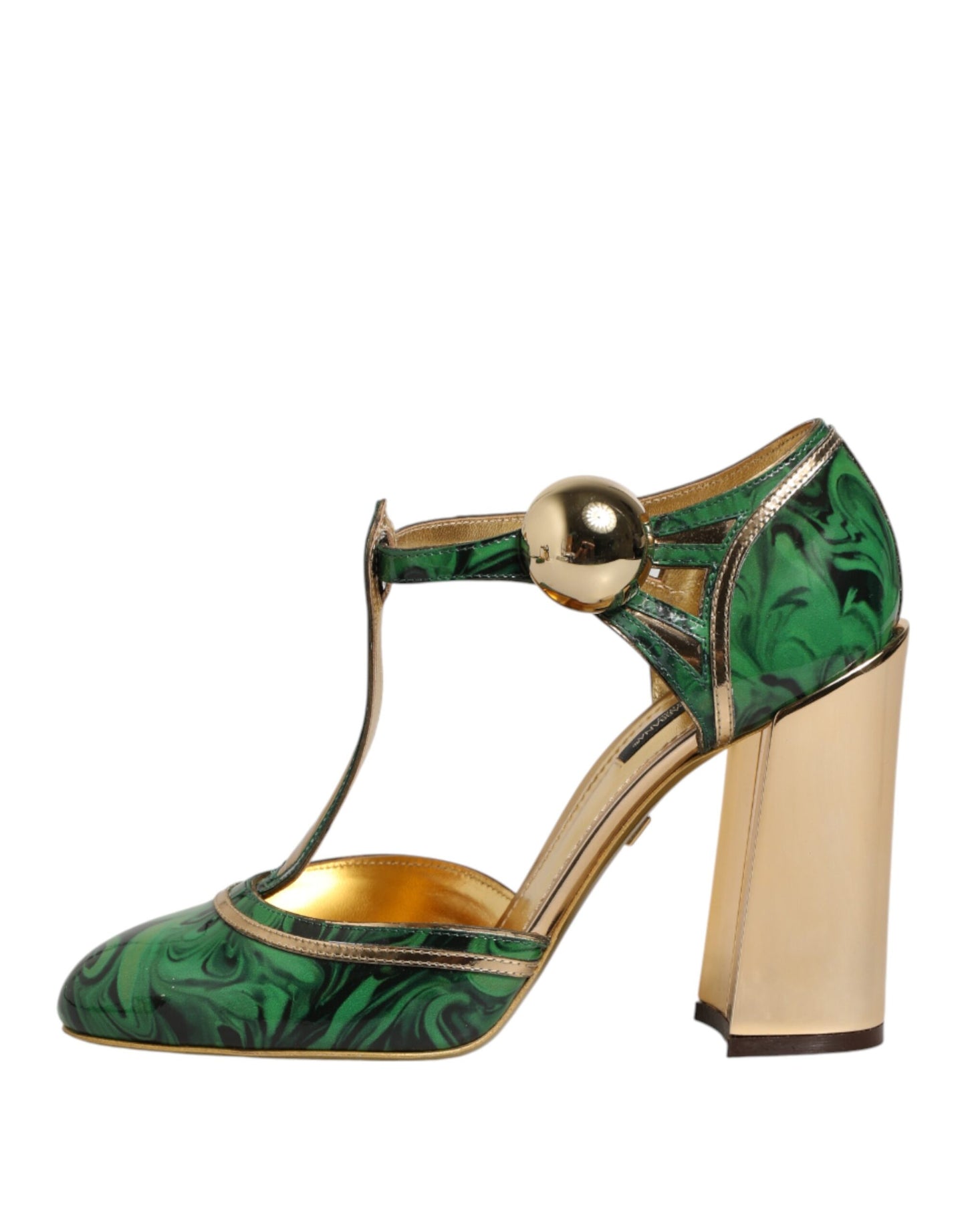Green Leather T-STRAPS Heels Sandals Shoes