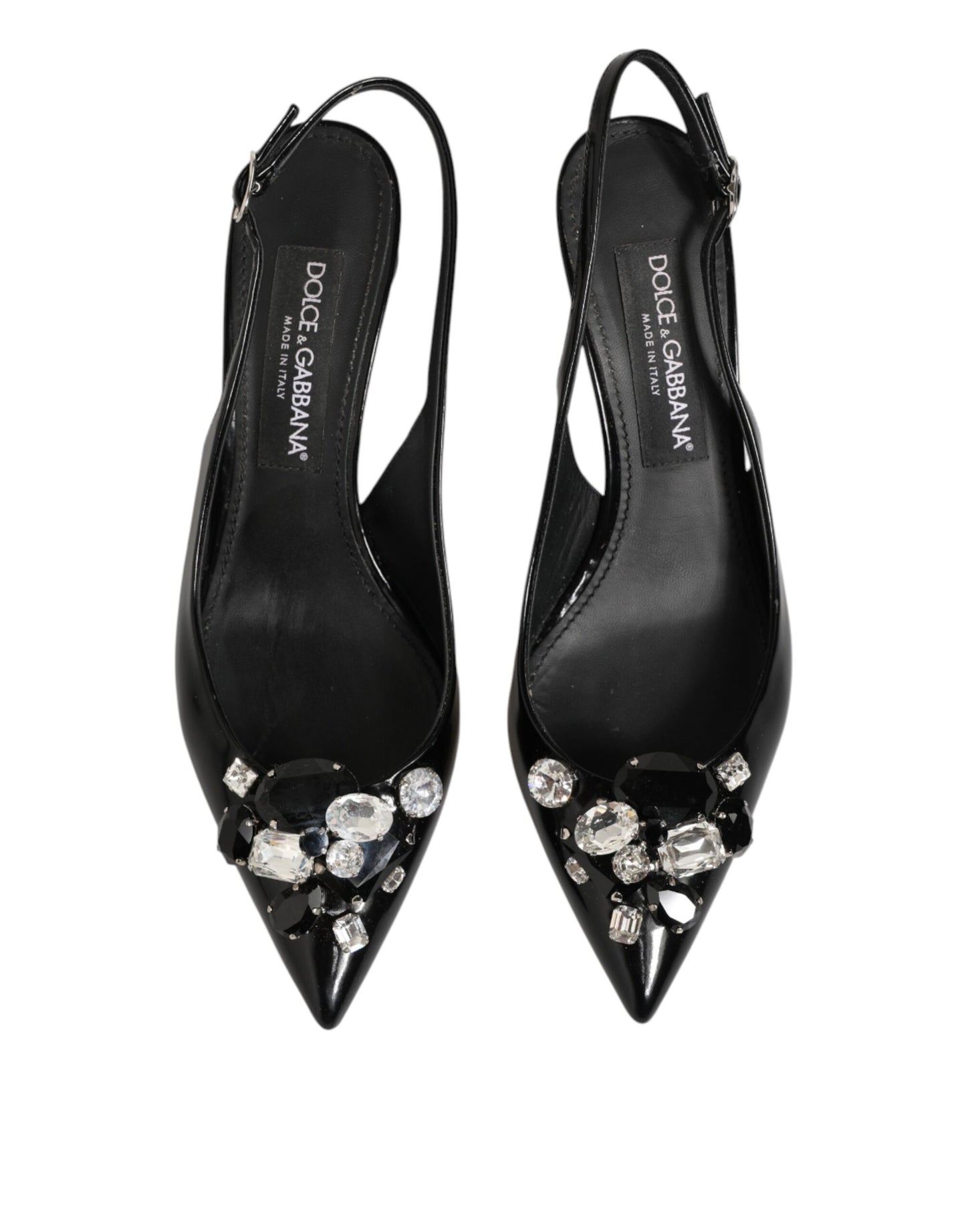 Black Patent Leather Crystal Slingback Shoes