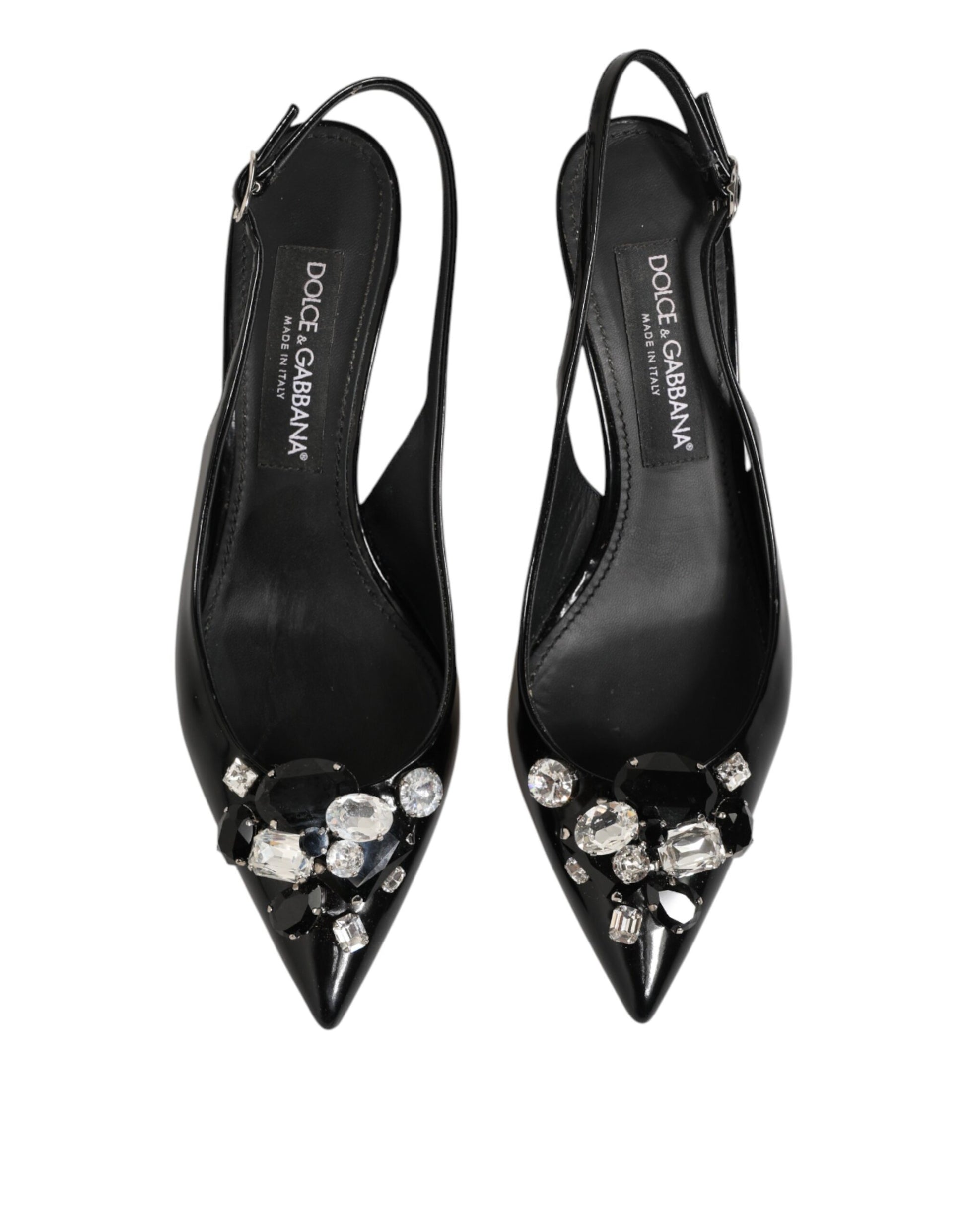 Black Patent Leather Crystal Slingback Shoes