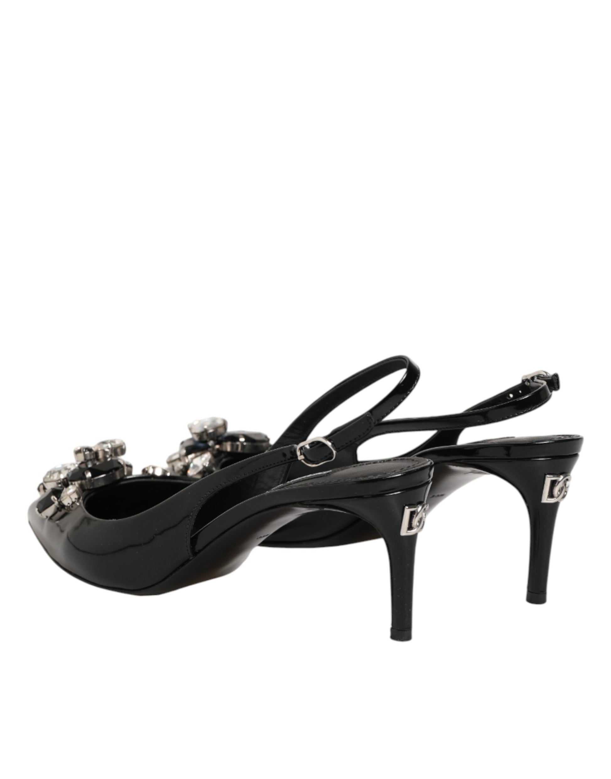 Black Patent Leather Crystal Slingback Shoes