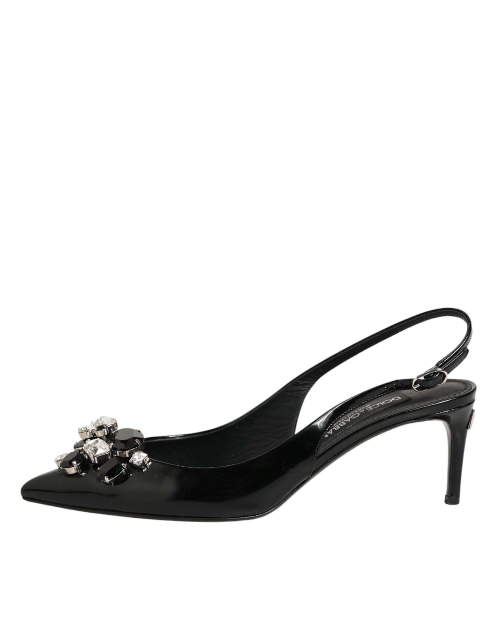 Black Patent Leather Crystal Slingback Shoes