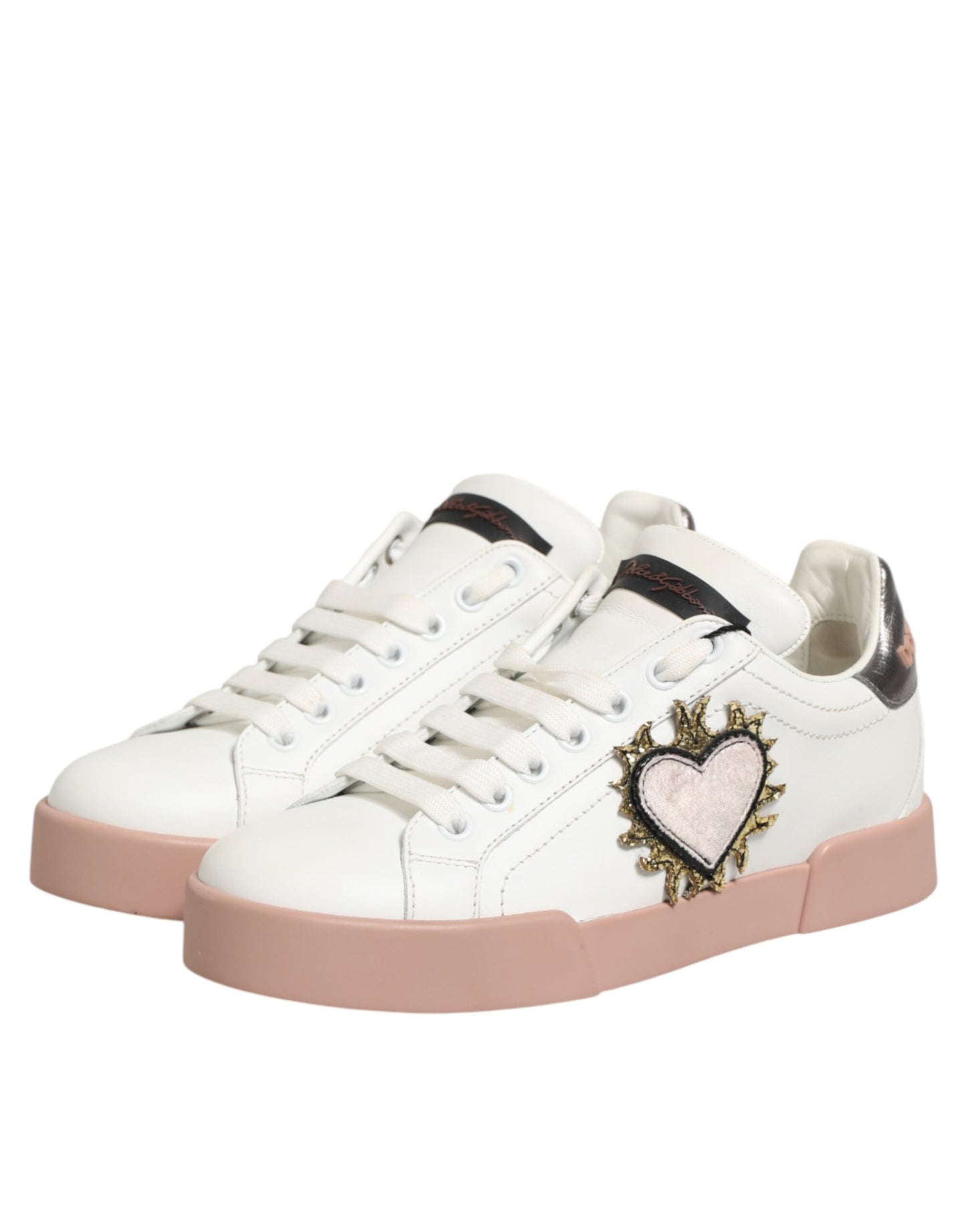 White Leather Sacred Heart Sneakers Shoes