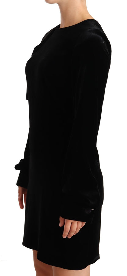 Sheath A-line Black Viscose Long Sleeves Round Neck Mini Dress