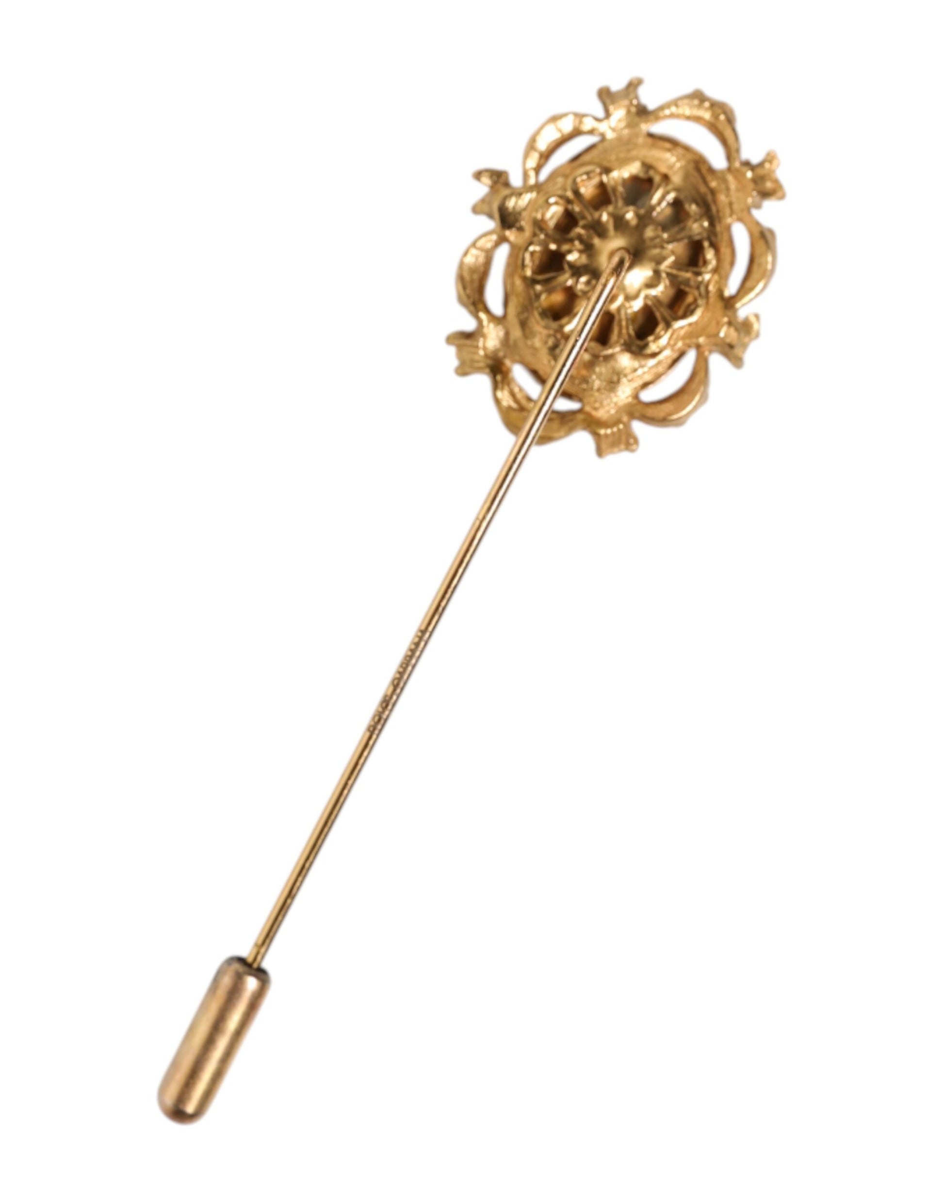 Gold Tone Green Stone Antique Men Accessory Brooch Pin