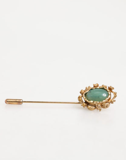 Gold Tone Green Stone Antique Men Accessory Brooch Pin